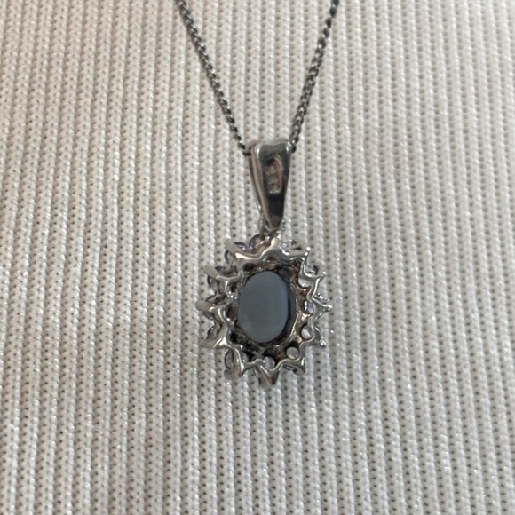 Genuine Ocean Blue Opal & Tanzanite Halo Pendant Necklace 1.62 ct. .925